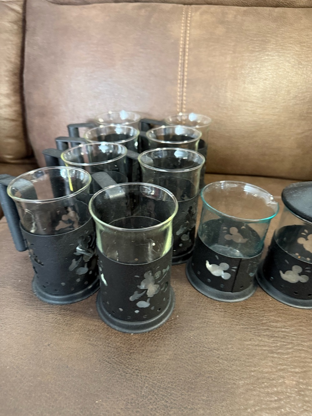 RARE DisneyMickey Mouse Metal & Glass French Press Espresso Cream & Sugar Set 10